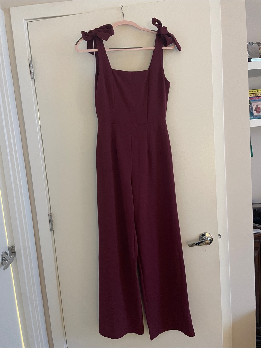 Blue Rain Tie-Shoulder Wide-Leg Jumpsuit in Wine